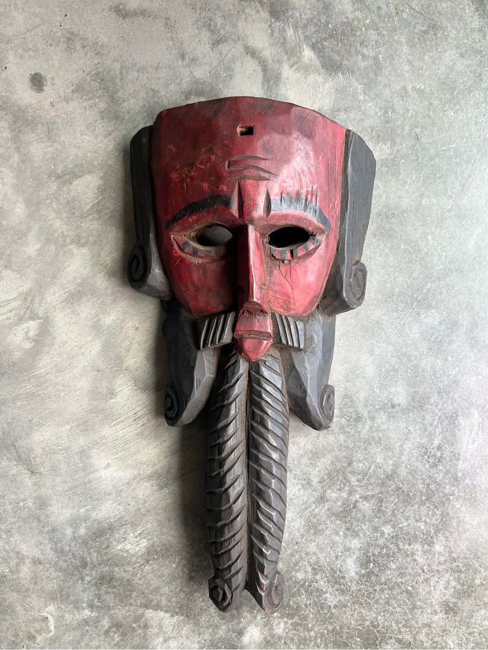 Vintage hand-carved and painted wooden folk art mask